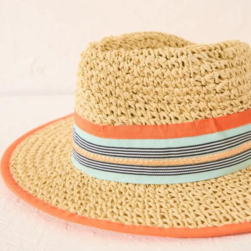 Sombrero de Playa Tejido con Adorno a rayas