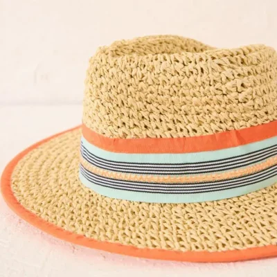 Sombrero de Playa Tejido con Adorno a rayas