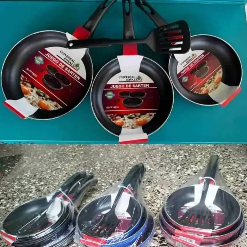 Juego de 3 sartenes  (no inducción) y espumadera
