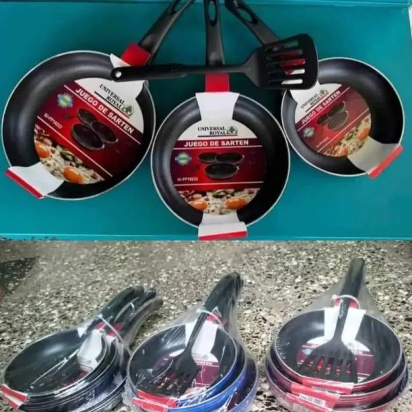 Juego de 3 sartenes  (no inducción) y espumadera