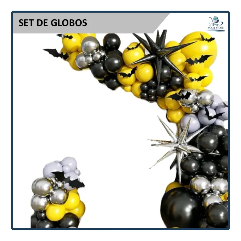 Set de Globos Negro/Amarillo/Plateado