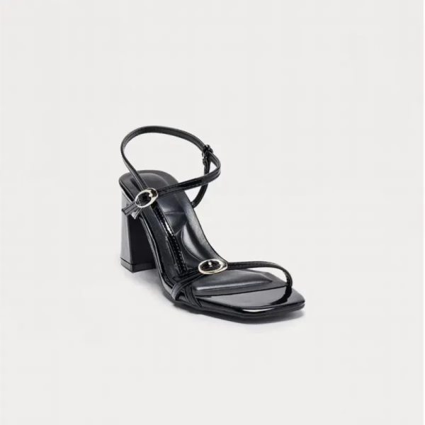 Tacones Negros Tacón Grueso Tiras Finas