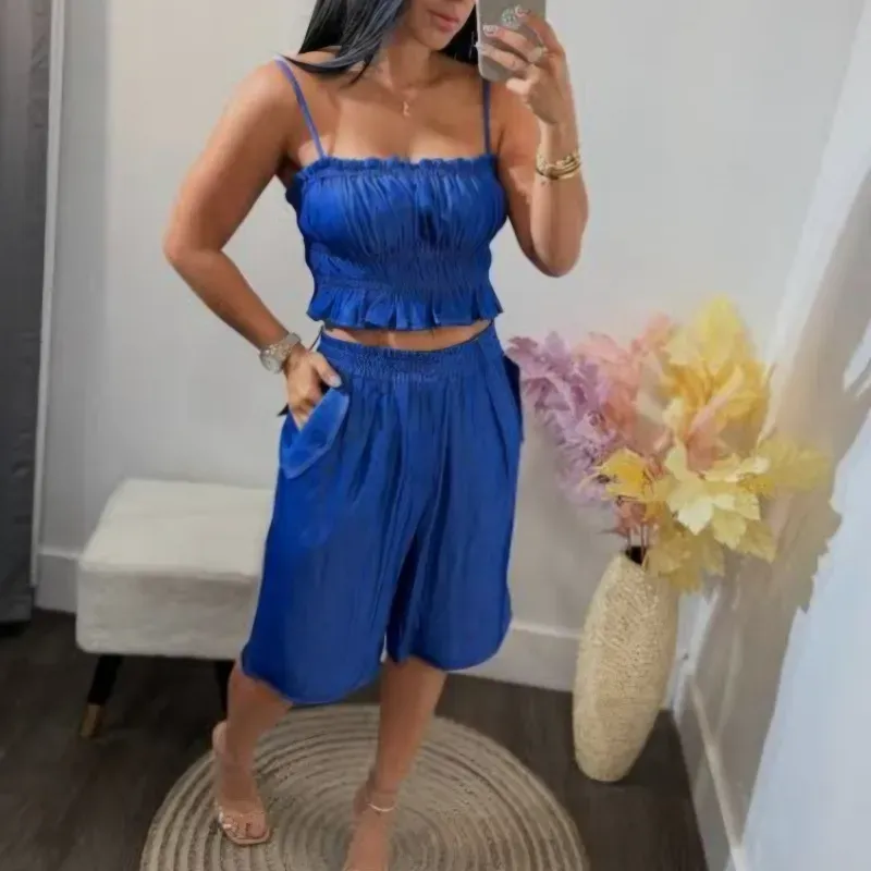 Conjunto color mezclilla de top y short largo