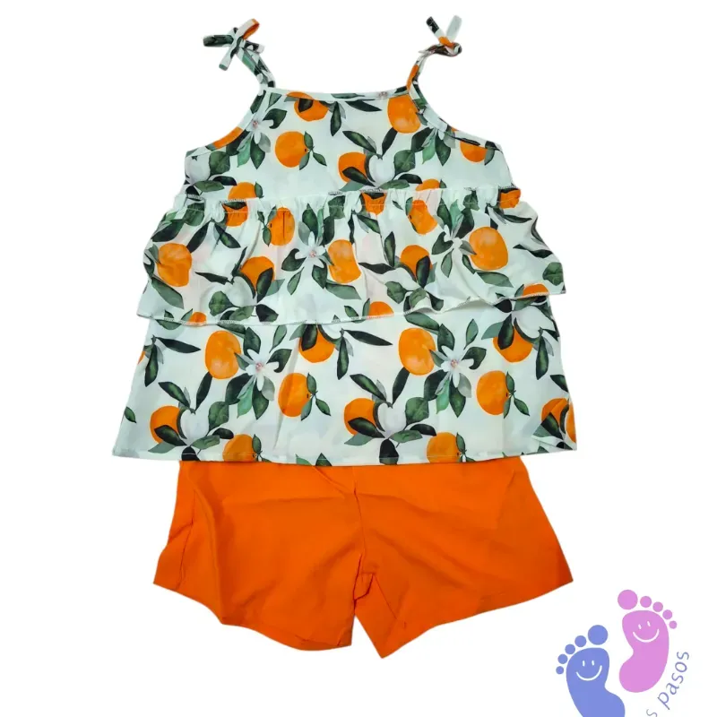 Conjunto de Blusa y Short con naranjas