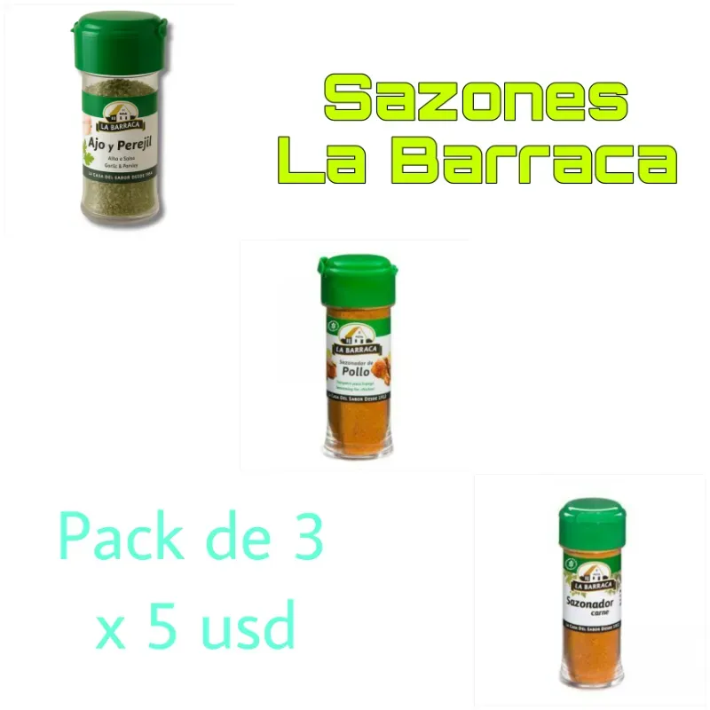 Pack de Sazones La Barraca ( 1 sazonador de Pollo- 1 sazonador de carne - 1 Ajo con perejil)