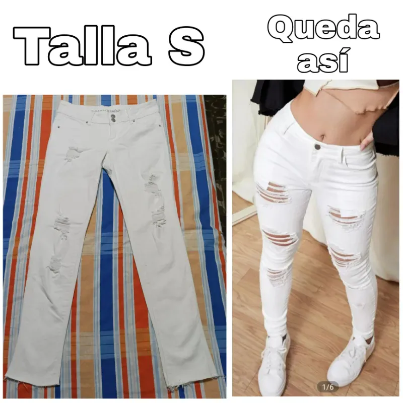 Pantalón Blanco ajustado, con rotos.