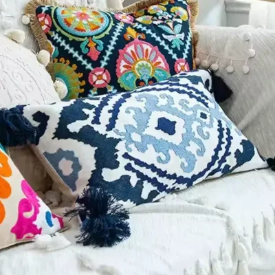 Cojin Bohemio Azul y Blanco