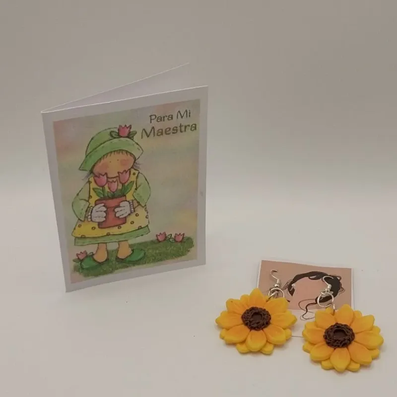 Aretes de girasoles + postalita a eleccion