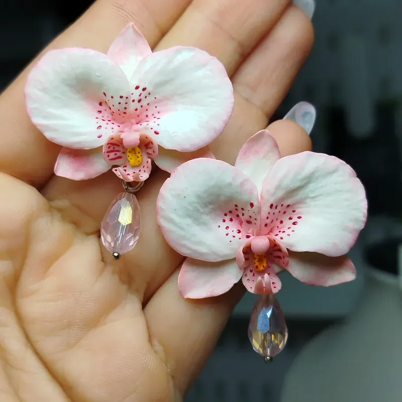 ✨Aretes de Orquídeas Bertha con Murano Rosa✨