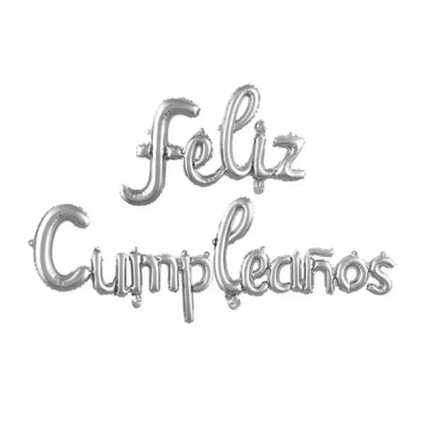 Cartel de feliz cumpleaños inflable plateado