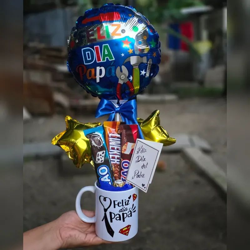 Jarra con frases para Papá decoradas con temática del dia del Padre y dedicatoria a su gusto