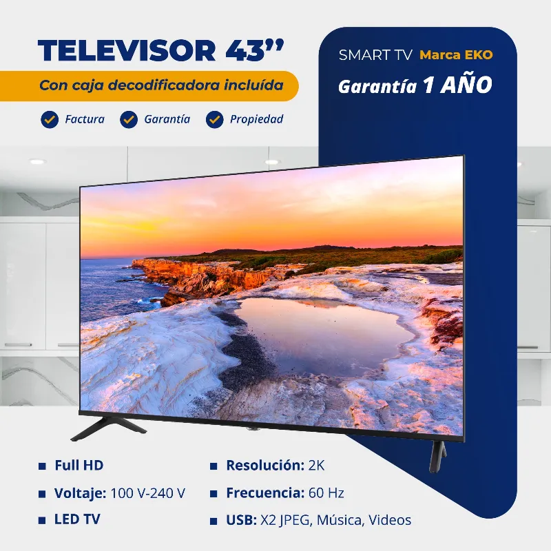  *Televisor 43" Smart TV con caja decodificadora incluída*