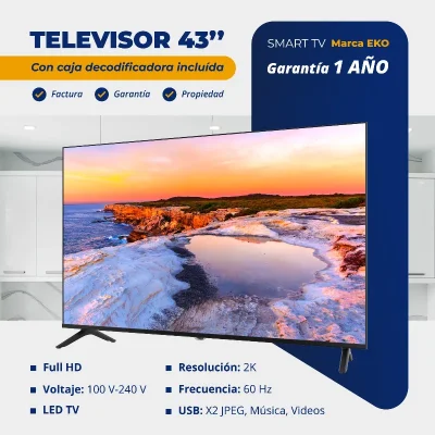  *Televisor 43" Smart TV con caja decodificadora incluída*