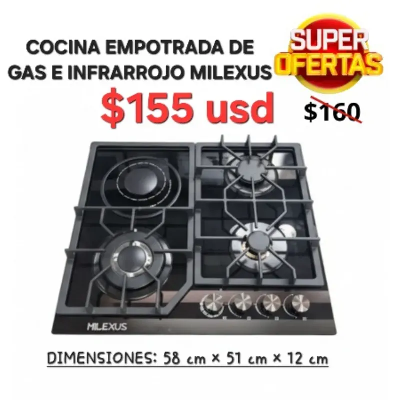Cocina de gas e infrarrojo Milexus para empotrar