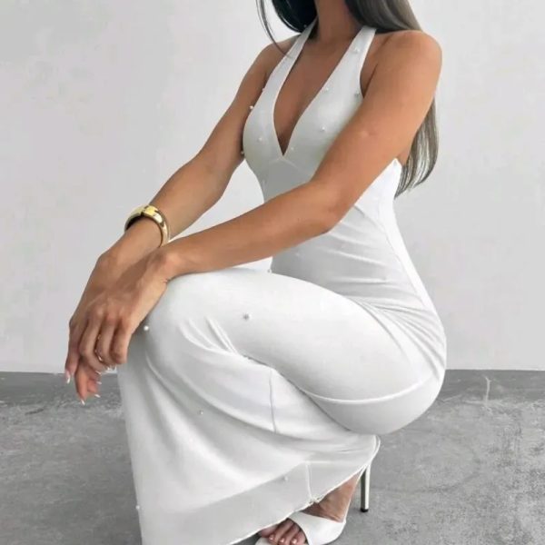  Vestido con perlas — Blanco
