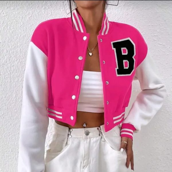  Chaqueta universitaria con letra — Rosado