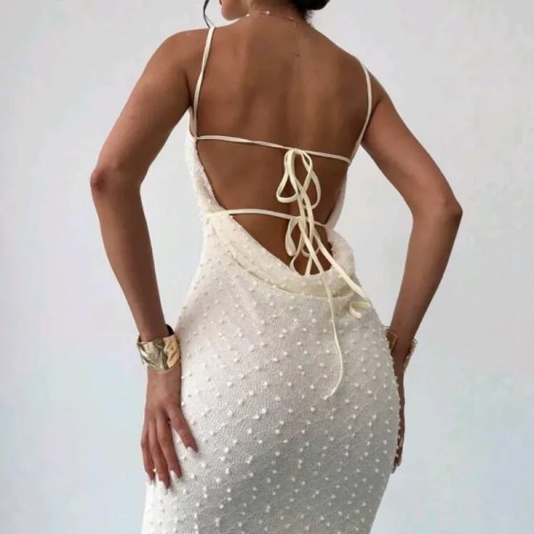  Vestido largo de escote en la espalda — Beige
