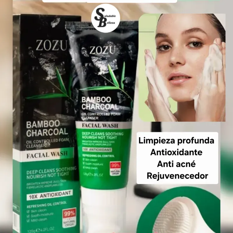 Limpiador Facial de Bambú con carbón activado y Baba de caracol