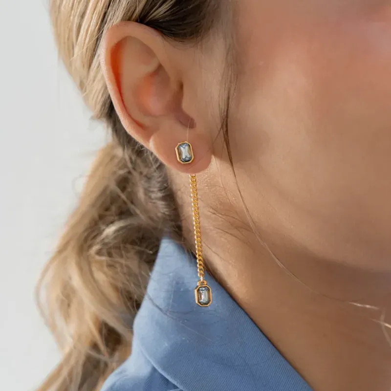 Aretes 2 en 1 Cristales azul