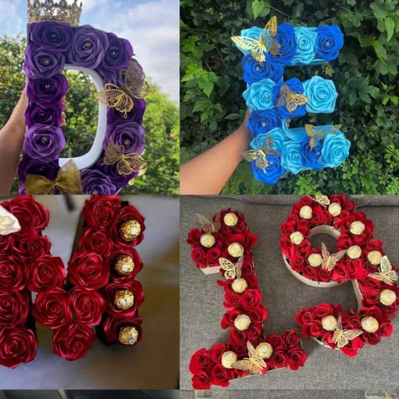 Ramos en forma de letras de rosas eternas