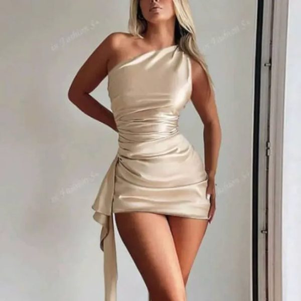  Vestido de satín — Beige