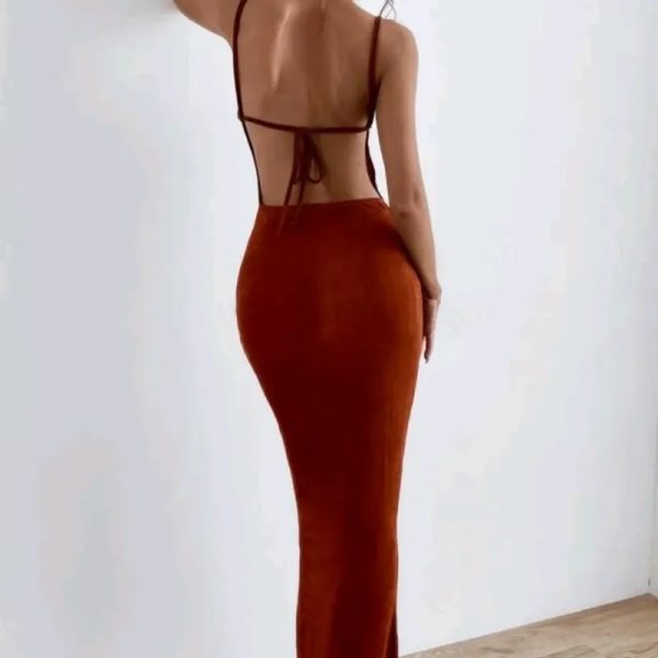 Vestido óxido marrón largo con escote en la espalda