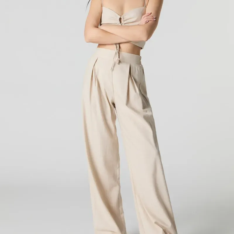Conjunto beige de lino top y pantaloneta