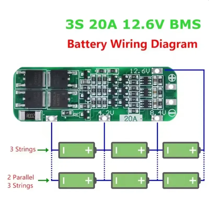 BMS 3S 20A (12.6 V – 13 V)para baterías de litio 18650