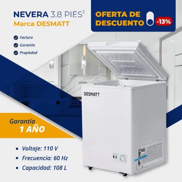 *Nevera de 3.8 pies Color Blanco Marca DESMATT*