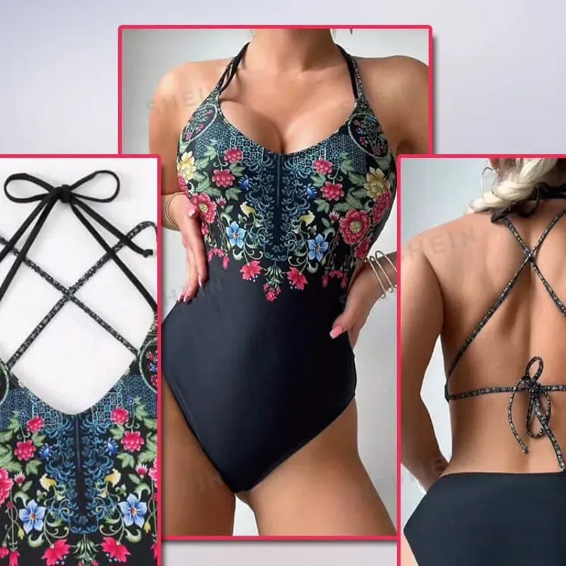 Trusa negra con estampado floral
