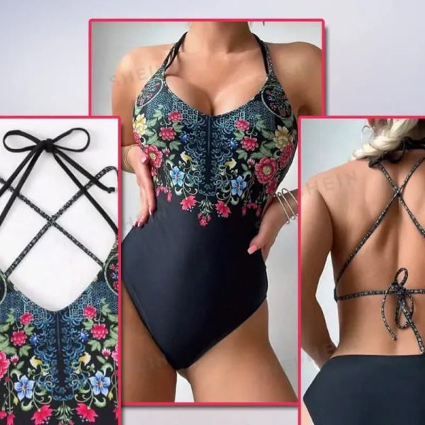 Trusa negra con estampado floral