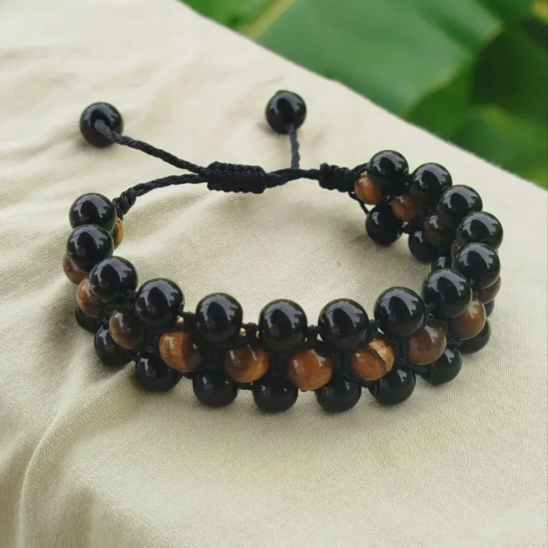 Pulsera Triple Ojo de tigre y Onix