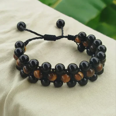 Pulsera Triple Ojo de tigre y Onix
