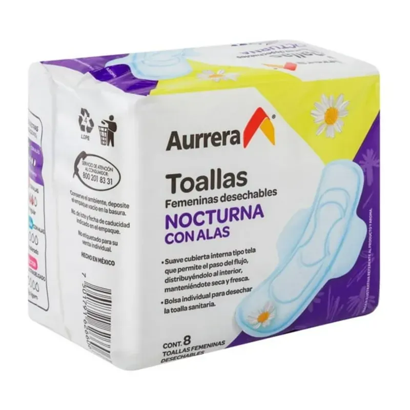 TOALLAS SANITARIAS NOCTURNAS AURRERA 8U