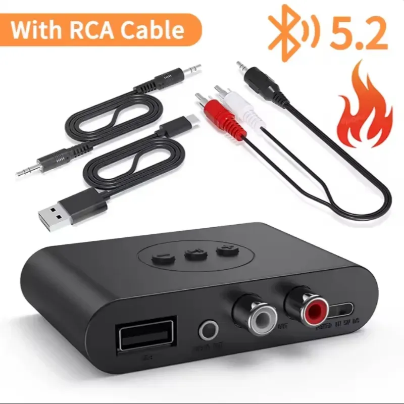  Receptor de Audio Bluetooth 5.3 – Adaptador Estéreo Inalámbrico RCA / AUX / USB