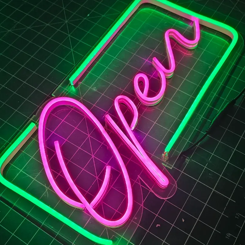 Cartel Neón Flex con base de acrílico transparente