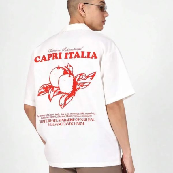 SUMWON Camiseta de manga corta con estampado de verano mediterráneo italiano, de ajuste regular y cómodo, para viajes y declaraciones de estilo casual urbano