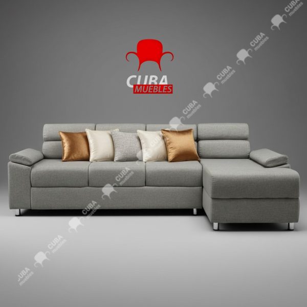 Juego de Sala Andrea Tiny en Yute Gris con Chaise Longue y Puff