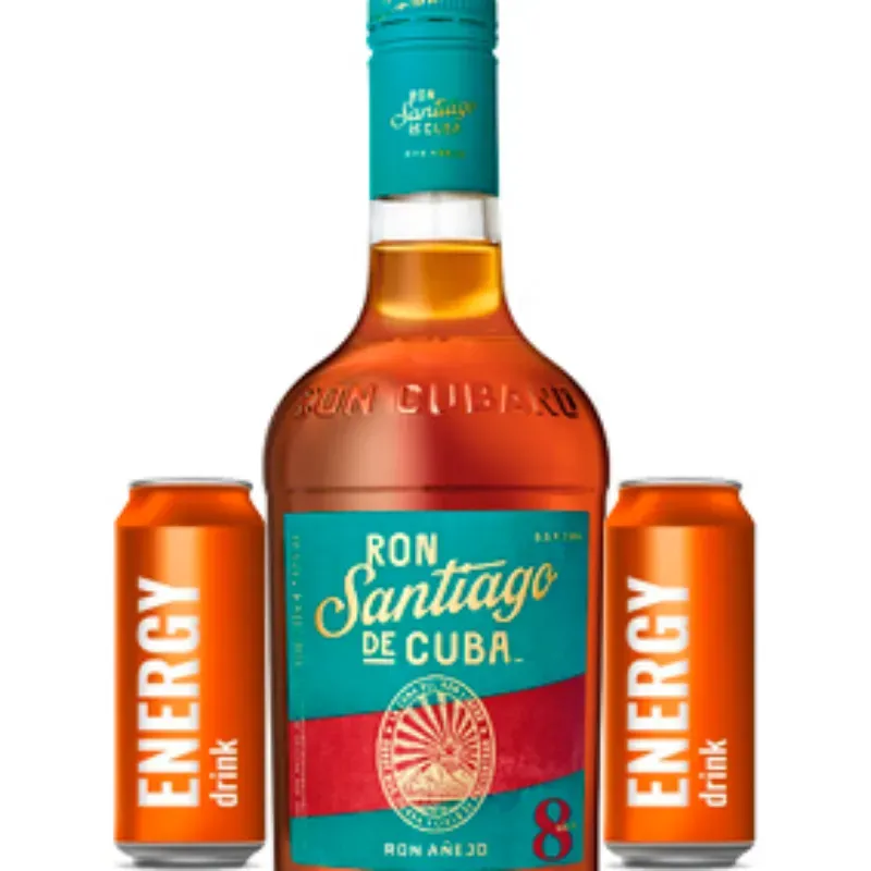 RON SANTIAGO 8 AÑOS + 2 ENERGIZANTES