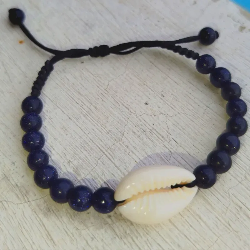 Pulsera Venturina azul y Caracol Cauri