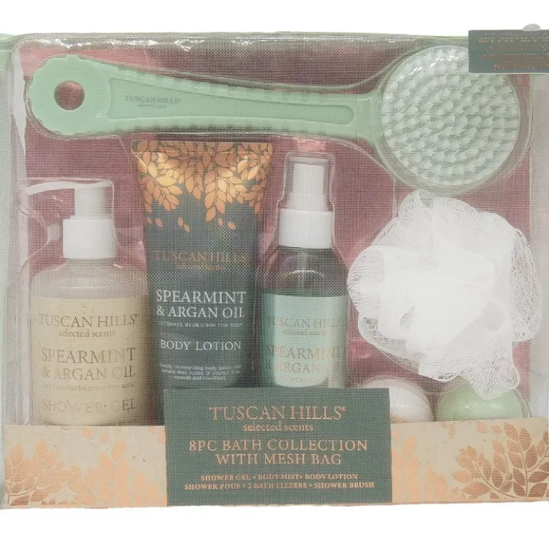 Juego de Regalo para Baño y Cuerpo de Colinas Toscanas, Hierbabuena y Aceite de Argán, 8 Piezas