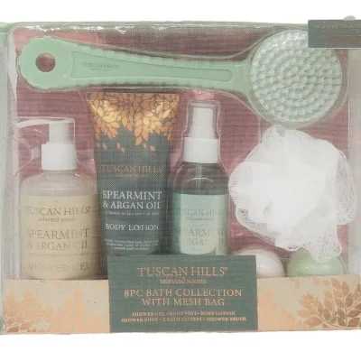 Juego de Regalo para Baño y Cuerpo de Colinas Toscanas, Hierbabuena y Aceite de Argán, 8 Piezas