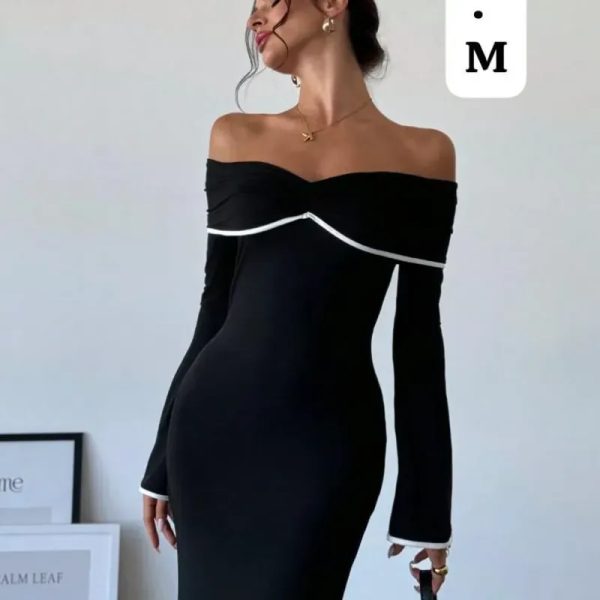  Vestido Black Palm – Elegancia urbana con contraste minimalista y corte sofisticado