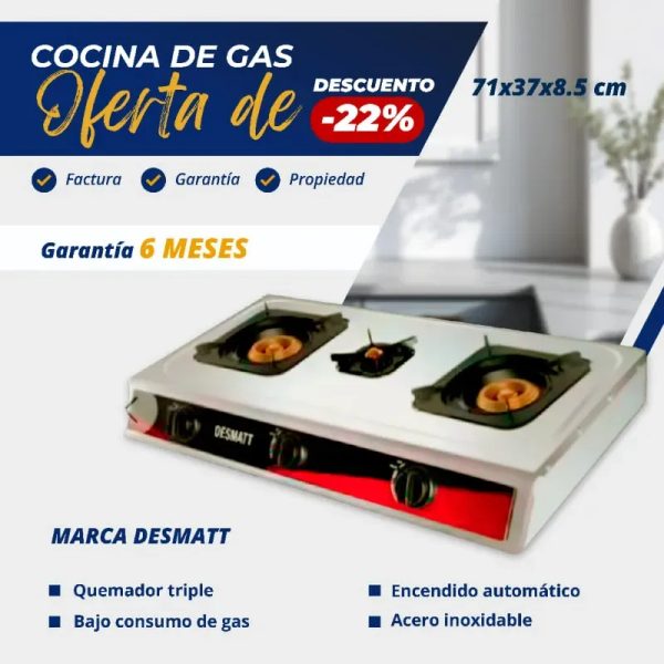 COCINA DE GAS 3 HORNILLAS MARCA DESMATT
