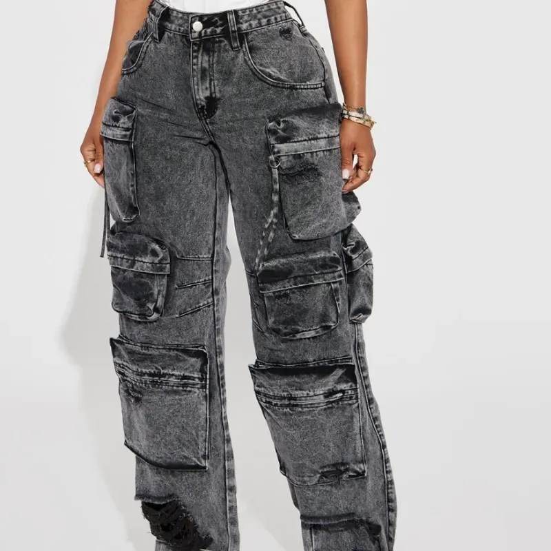  FashionNova Cargo Jeans — Gris Oscuro