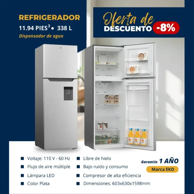 REFRIGERADOR 11.94 PIES INVERTER CONGELACIÓN SECA CON DISPENSADOR EKO (FAD)