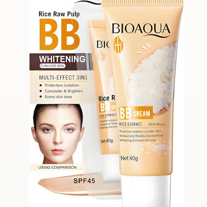 PROTECTOR SOLAR CON COLOR BB CREAM BIOAQUA Antiarrugas SPF 45+ Humecta y  Protege BLOQUEADOR SOLAR TONO NATURAL AYUDA A REDUCIR MANCHAS