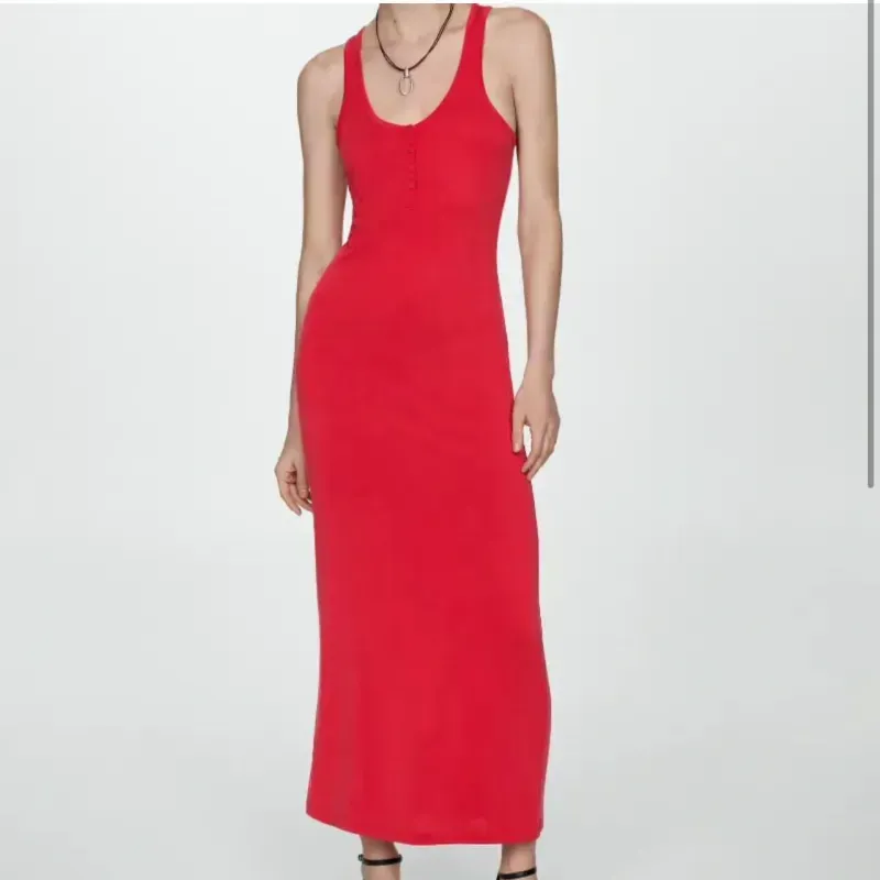 Vestido Rojo Largo Estilo Camiseta