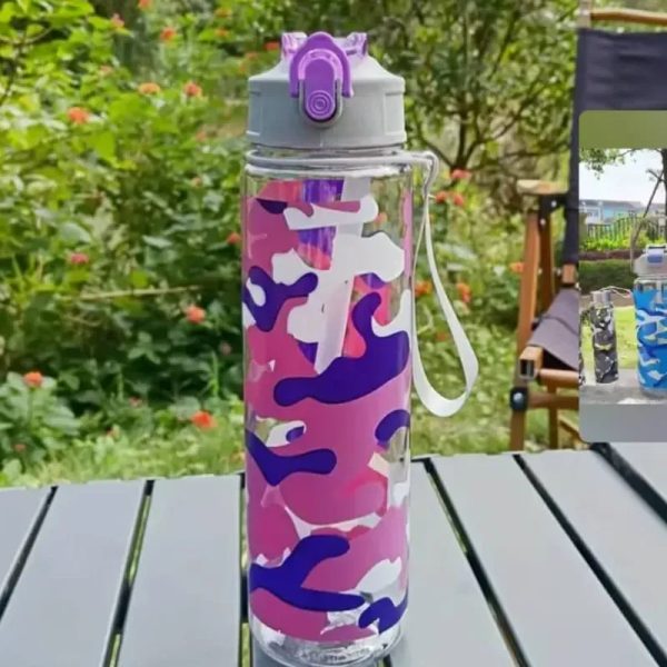 Botella de Agua engomada de Camuflaje Azul, Rosada, Verde, Negra, Malva.