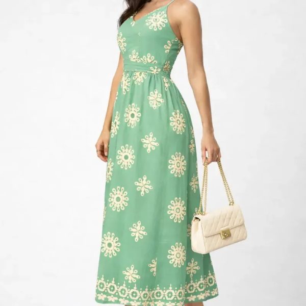  Vestido largo estampado — Verde